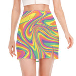 Pastel Rave Print Side Slit Mini Skirt