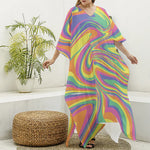 Pastel Rave Print Silk V-Neck Kaftan Dress