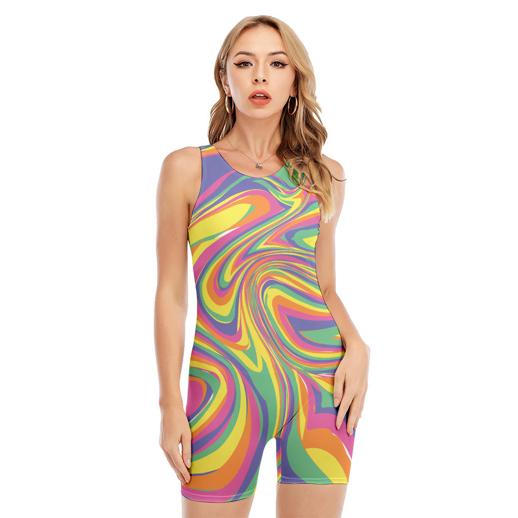 Pastel Rave Print Sleeveless One Piece Swimsuit
