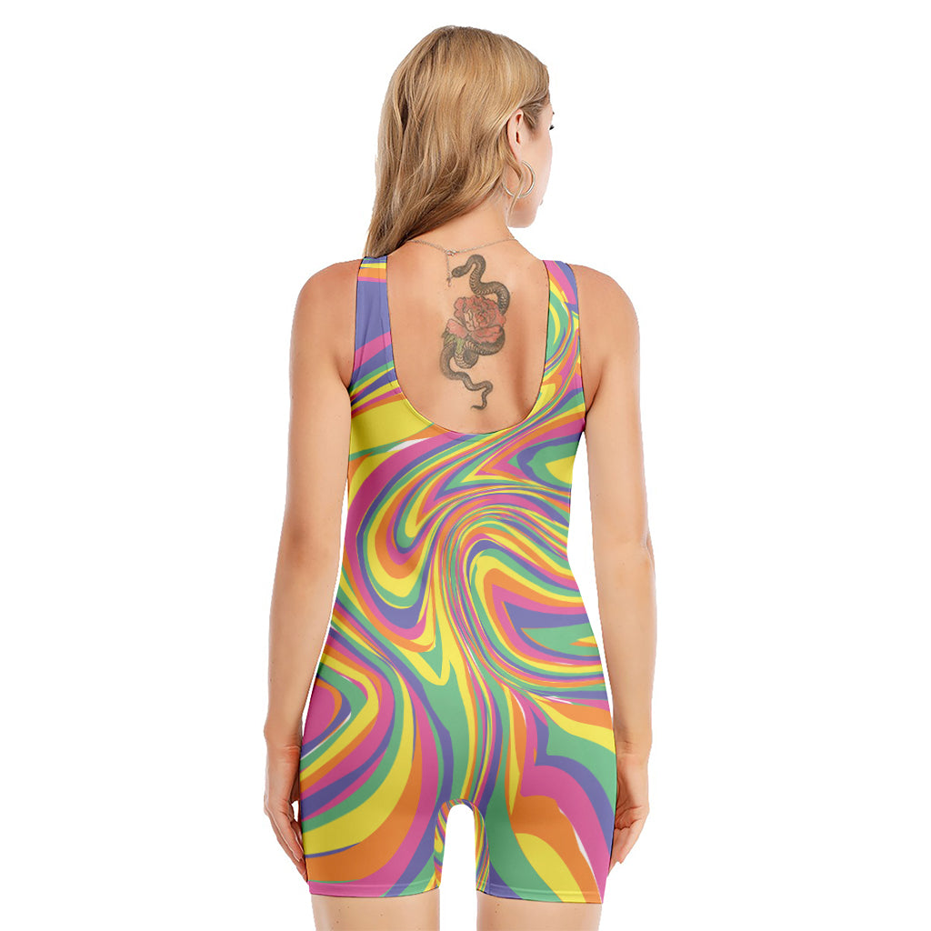 Pastel Rave Print Sleeveless One Piece Swimsuit