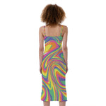 Pastel Rave Print Slim Fit Midi Cami Dress