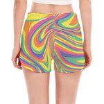 Pastel Rave Print Women's Split Running Shorts