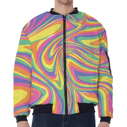 Pastel Rave Print Zip Sleeve Bomber Jacket