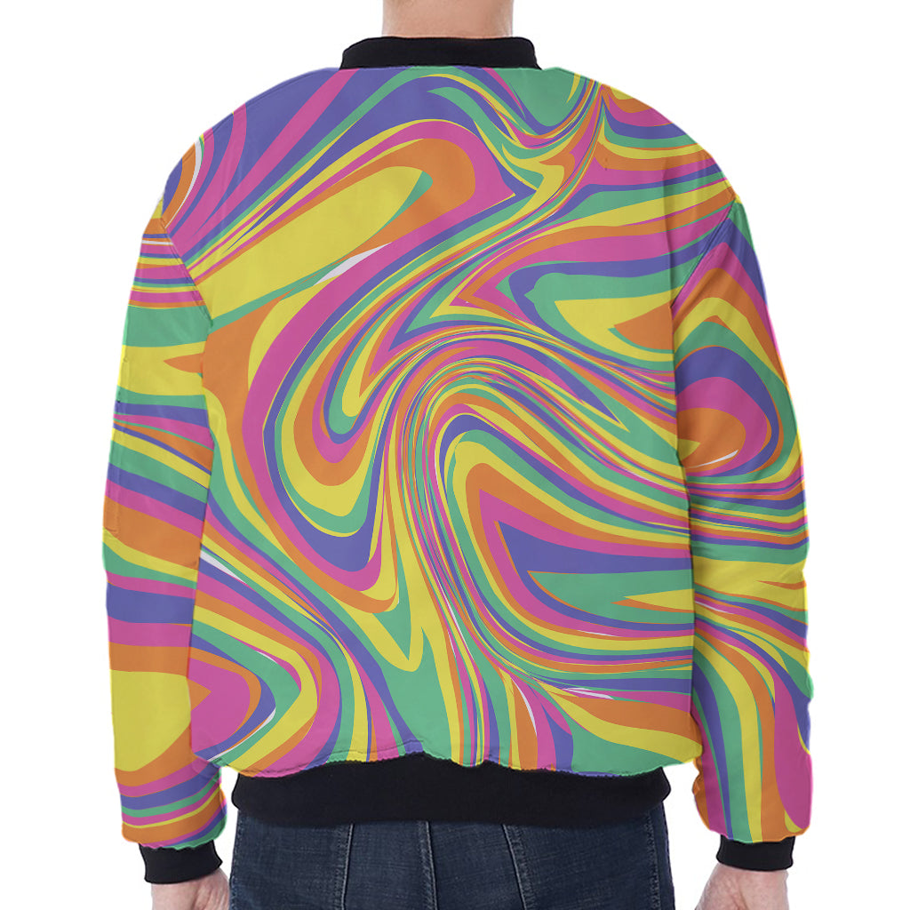 Pastel Rave Print Zip Sleeve Bomber Jacket