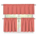 Pastel Red And Grey Tattersall Print 3 Piece Kitchen Curtains