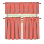 Pastel Red And Grey Tattersall Print 3 Piece Kitchen Curtains