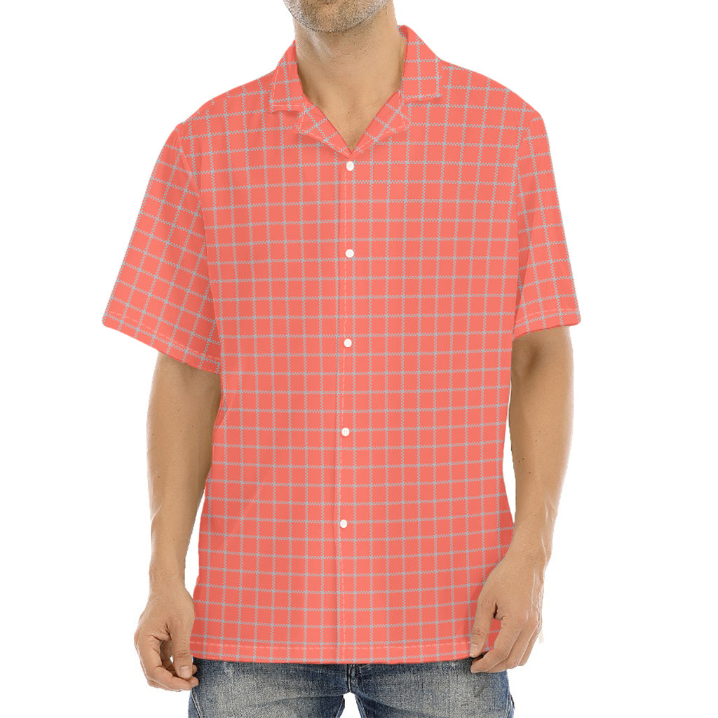 Pastel Red And Grey Tattersall Print Aloha Shirt