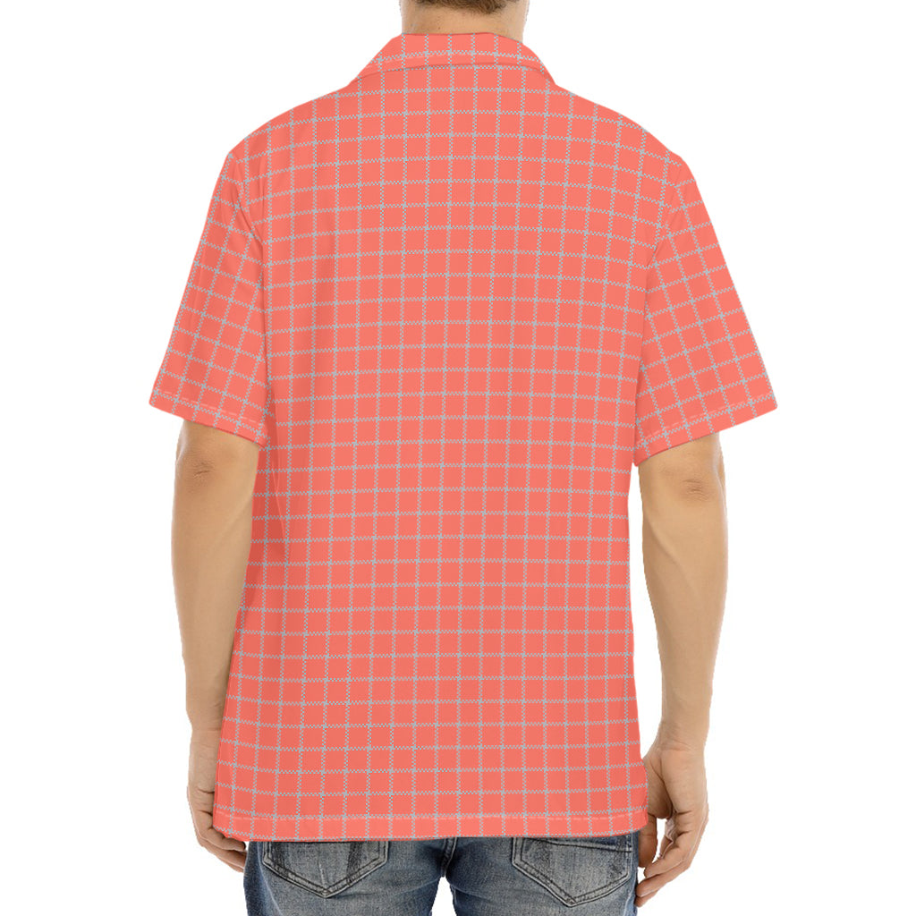 Pastel Red And Grey Tattersall Print Aloha Shirt