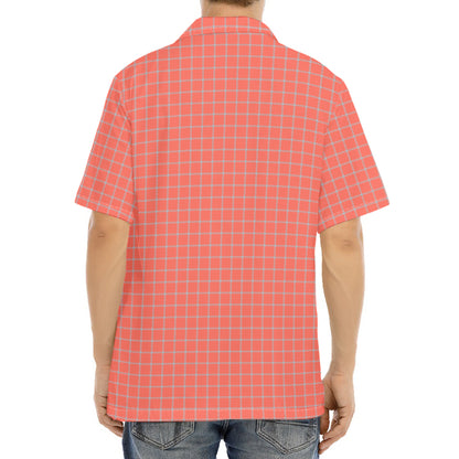 Pastel Red And Grey Tattersall Print Aloha Shirt