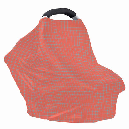 Pastel Red And Grey Tattersall Print Baby Seat Cover