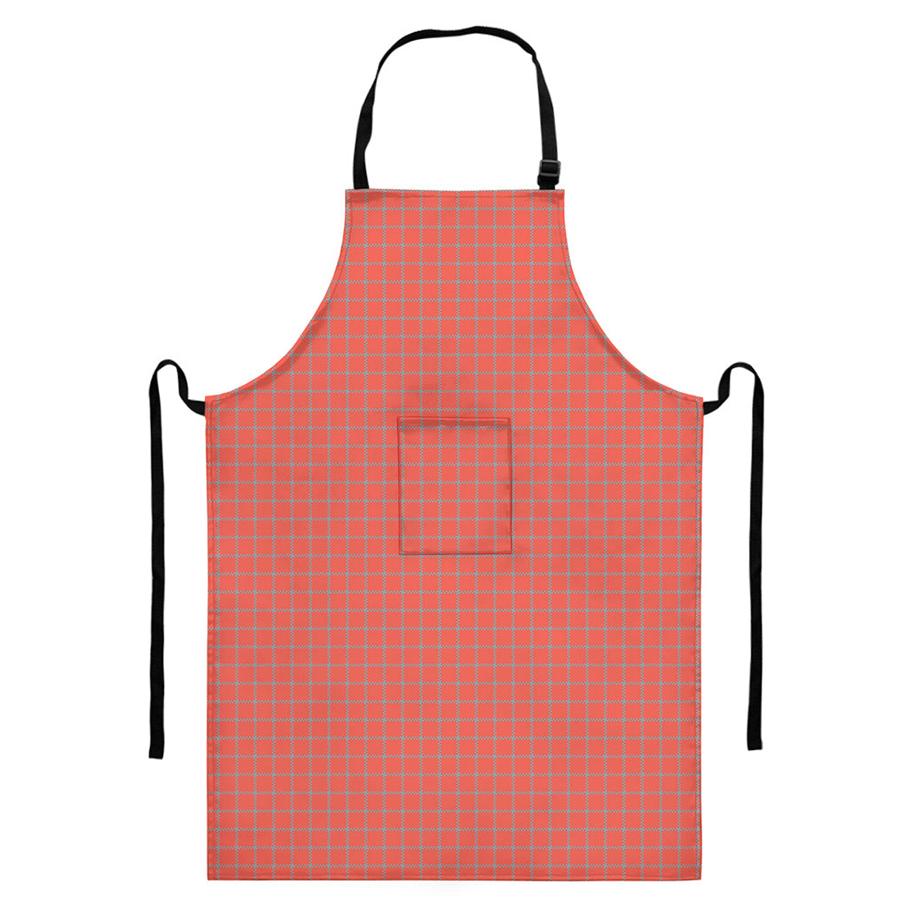 Pastel Red And Grey Tattersall Print Bib Apron With Pocket