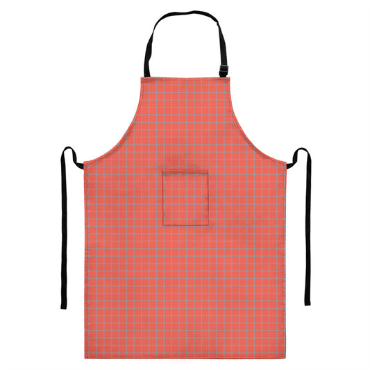 Pastel Red And Grey Tattersall Print Bib Apron With Pocket