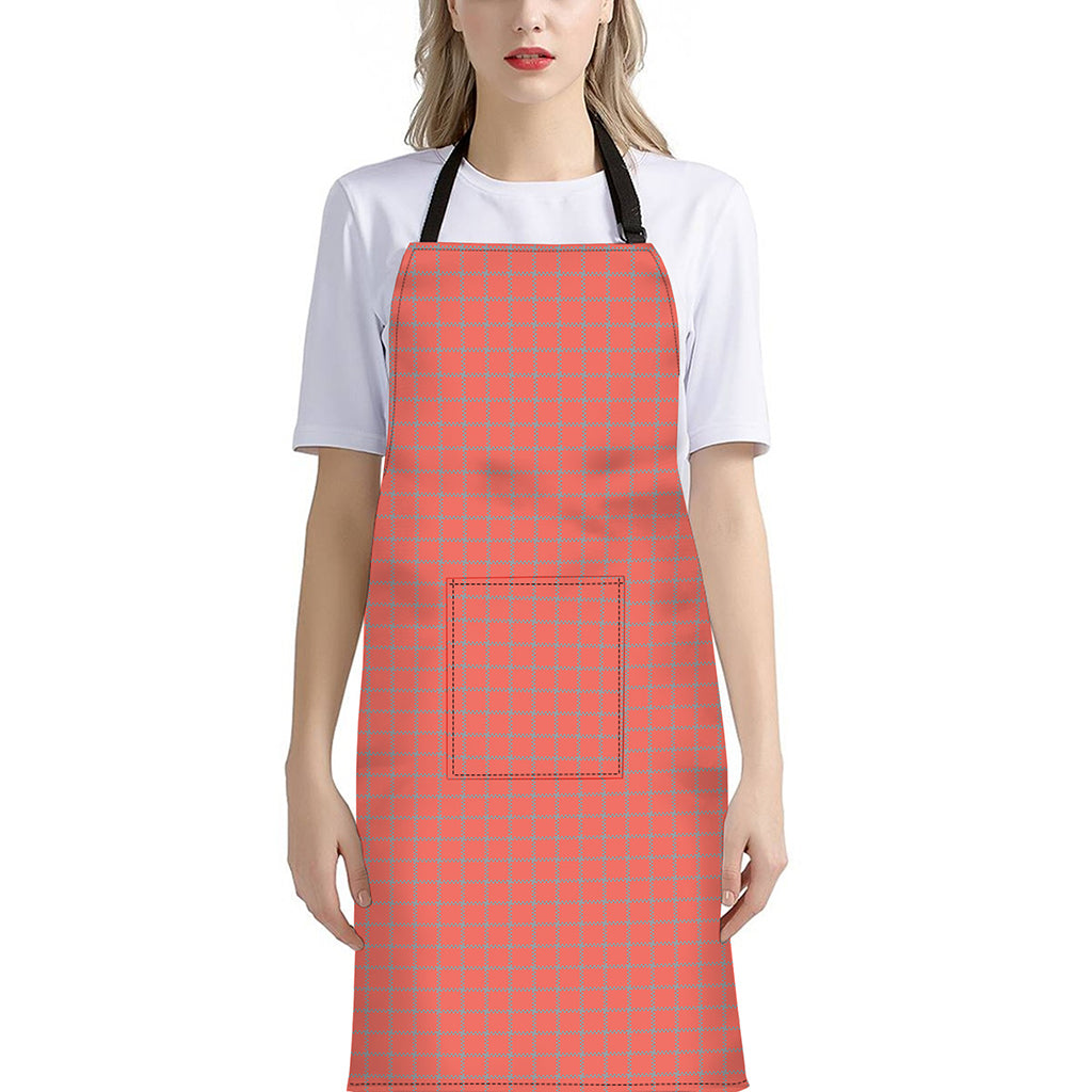 Pastel Red And Grey Tattersall Print Bib Apron With Pocket