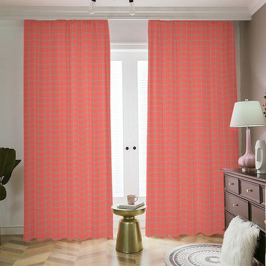 Pastel Red And Grey Tattersall Print Blackout Pencil Pleat Curtains
