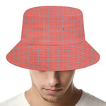 Pastel Red And Grey Tattersall Print Bucket Hat