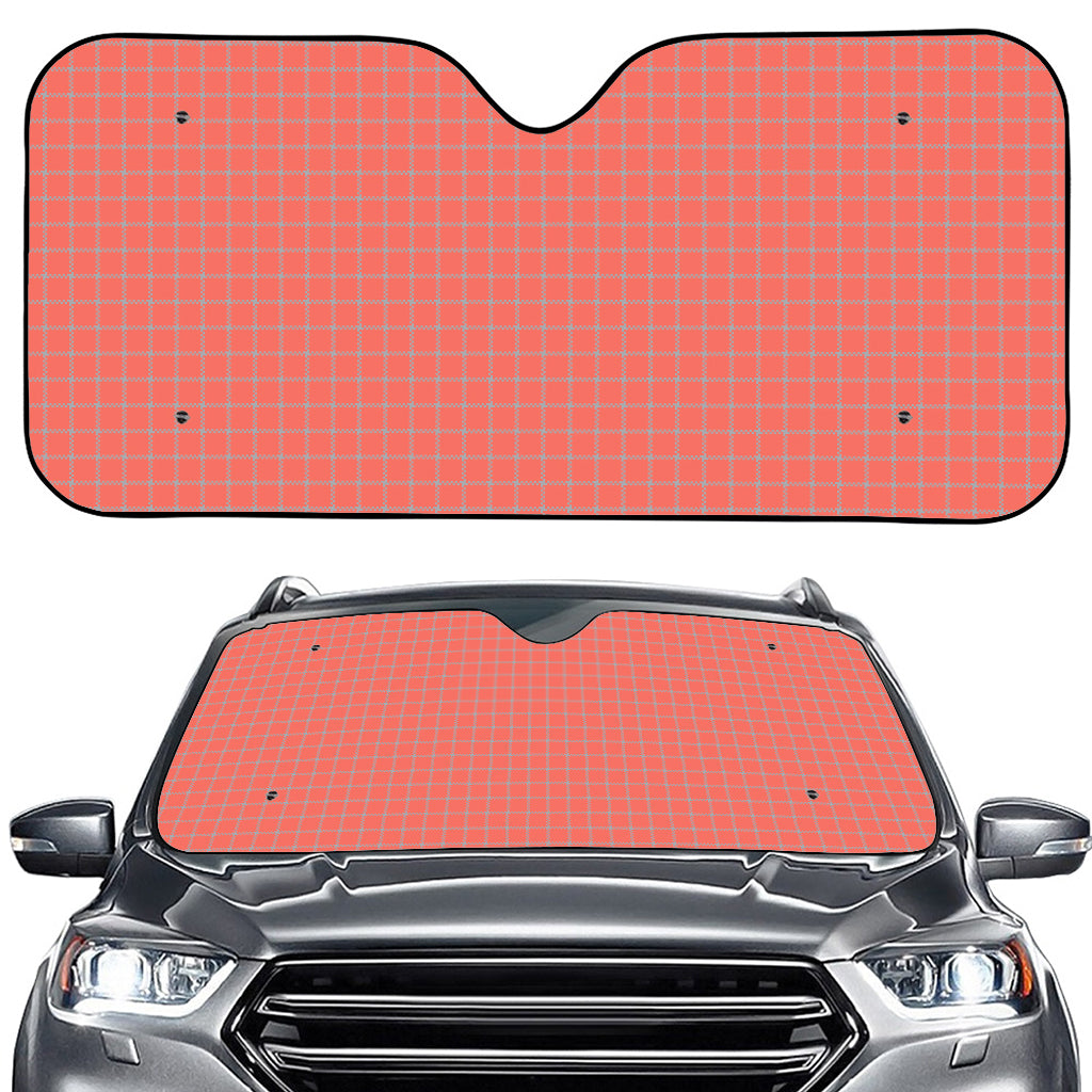 Pastel Red And Grey Tattersall Print Car Windshield Sun Shade