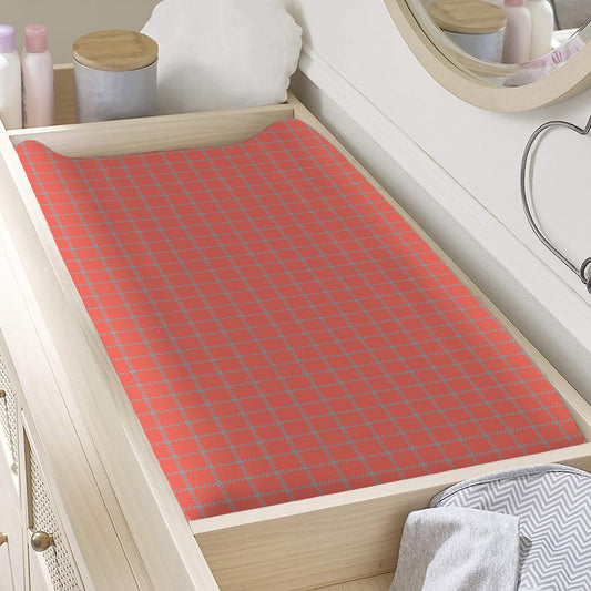 Pastel Red And Grey Tattersall Print Changing Pad Cover