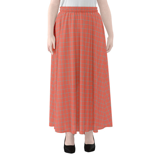 Pastel Red And Grey Tattersall Print Chiffon Maxi Skirt