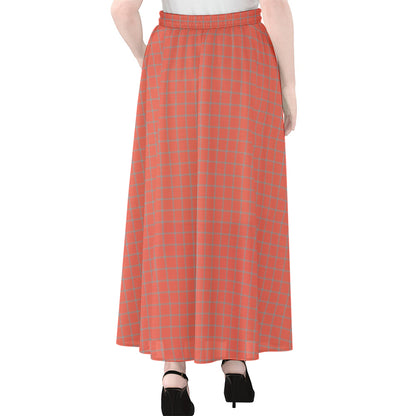 Pastel Red And Grey Tattersall Print Chiffon Maxi Skirt