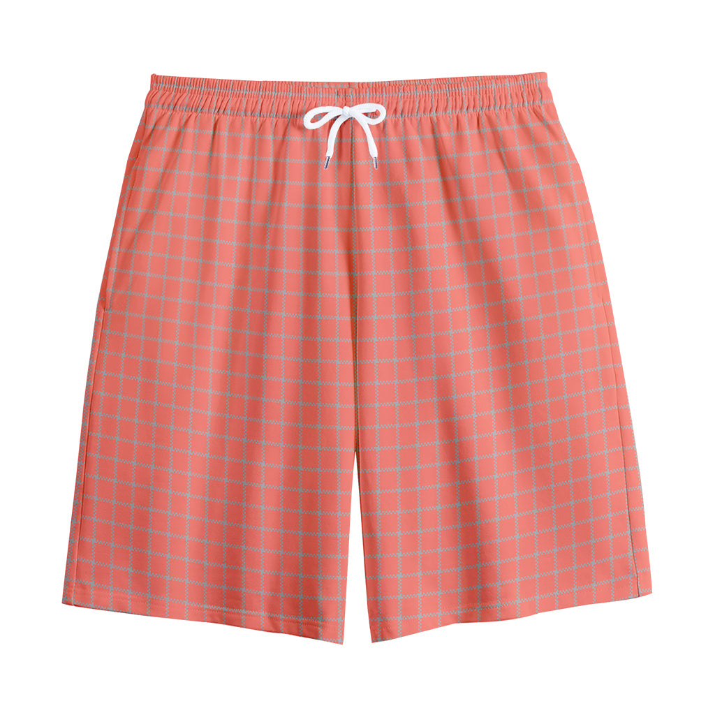 Pastel Red And Grey Tattersall Print Cotton Shorts