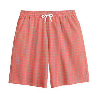 Pastel Red And Grey Tattersall Print Cotton Shorts