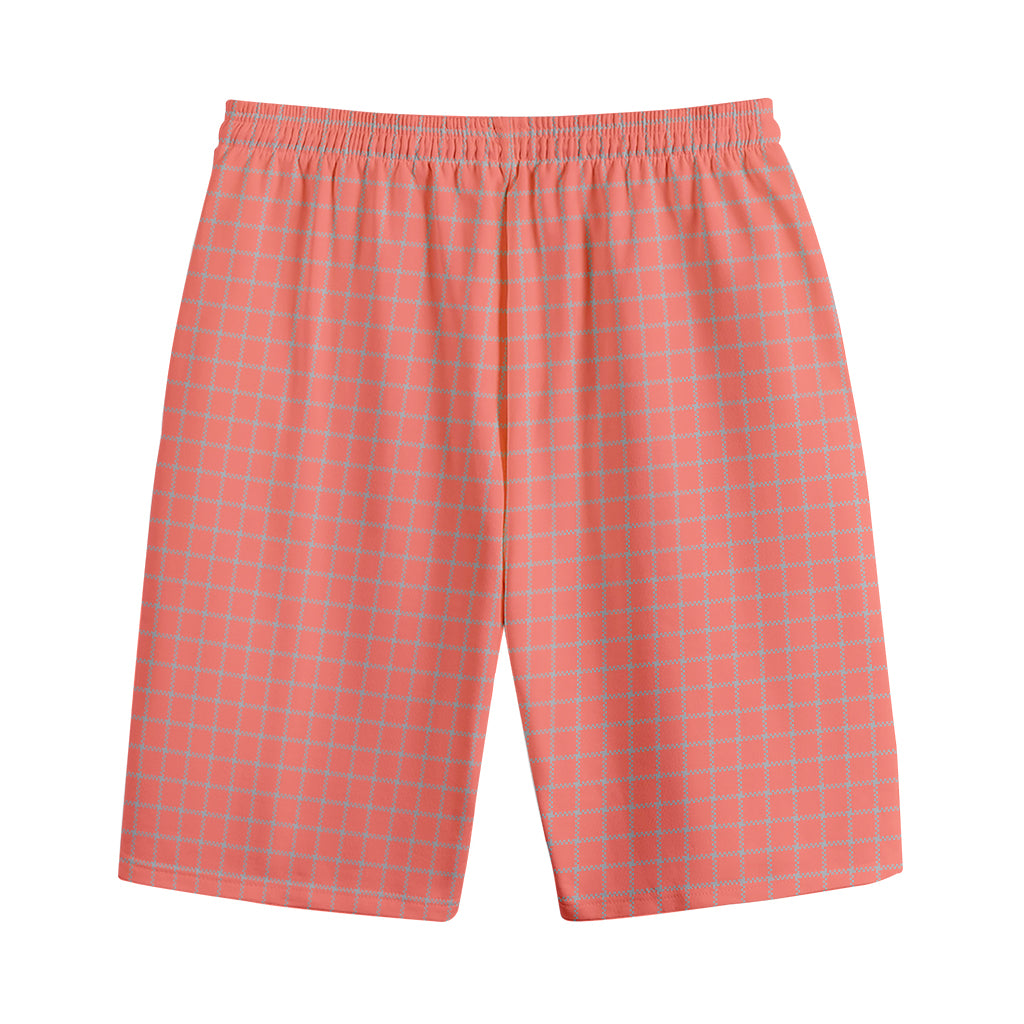 Pastel Red And Grey Tattersall Print Cotton Shorts