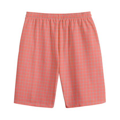 Pastel Red And Grey Tattersall Print Cotton Shorts