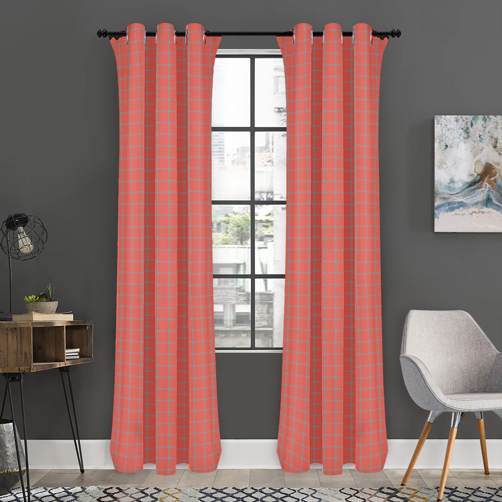 Pastel Red And Grey Tattersall Print Curtain