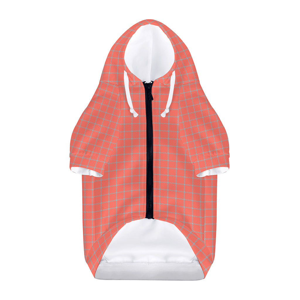 Pastel Red And Grey Tattersall Print Dog Zip Up Hoodie