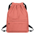 Pastel Red And Grey Tattersall Print Drawstring Backpack