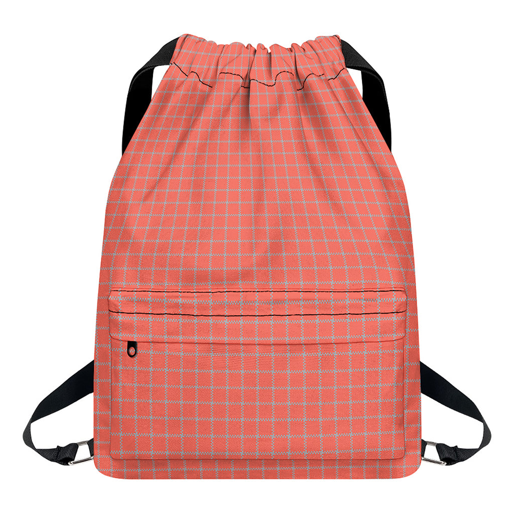 Pastel Red And Grey Tattersall Print Drawstring Backpack