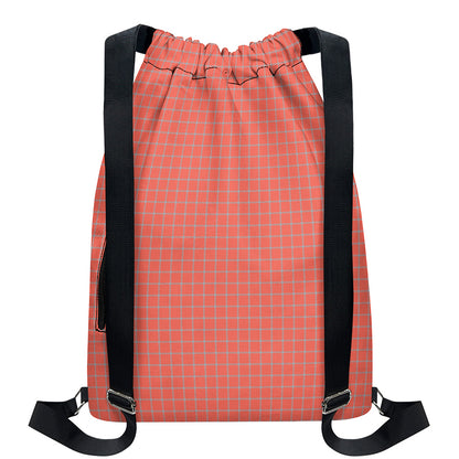 Pastel Red And Grey Tattersall Print Drawstring Backpack