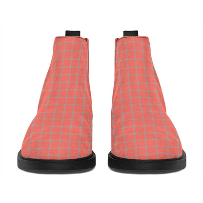 Pastel Red And Grey Tattersall Print Flat Ankle Boots