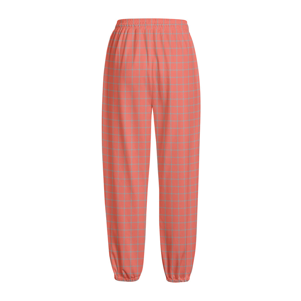Pastel Red And Grey Tattersall Print Fleece Lined Knit Pants