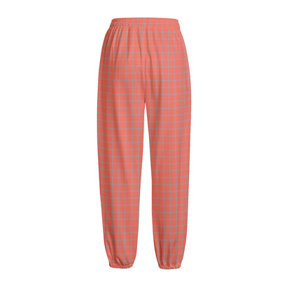 Pastel Red And Grey Tattersall Print Fleece Lined Knit Pants