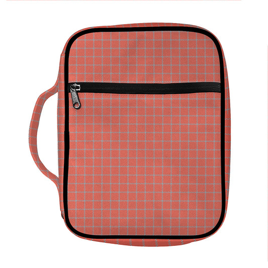 Pastel Red And Grey Tattersall Print Front Pocket Bible Bag