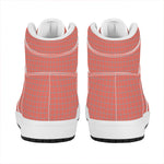 Pastel Red And Grey Tattersall Print High Top Leather Sneakers