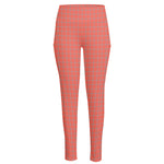 Pastel Red And Grey Tattersall Print High-Waisted Pocket Leggings
