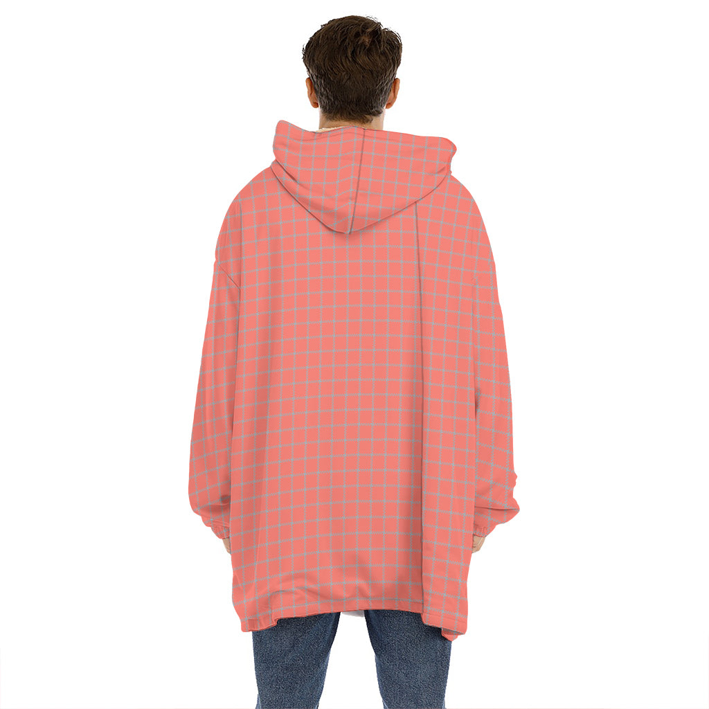 Pastel Red And Grey Tattersall Print Hoodie Blanket