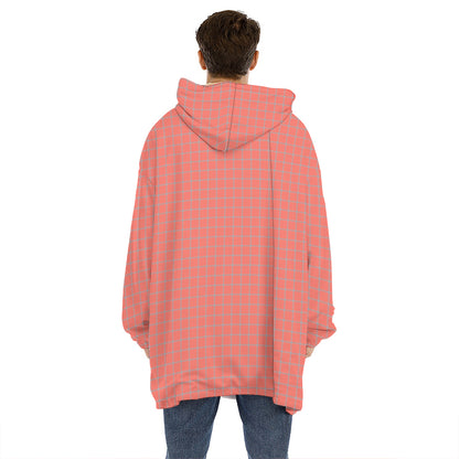 Pastel Red And Grey Tattersall Print Hoodie Blanket