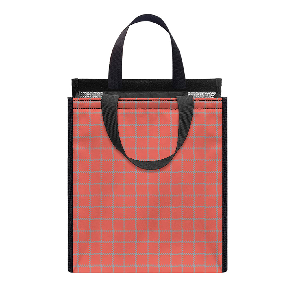 Pastel Red And Grey Tattersall Print Insulated Lunch Tote