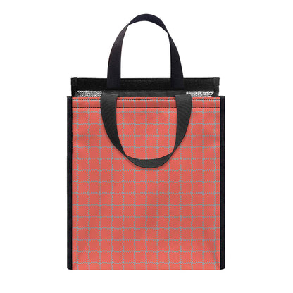 Pastel Red And Grey Tattersall Print Insulated Lunch Tote