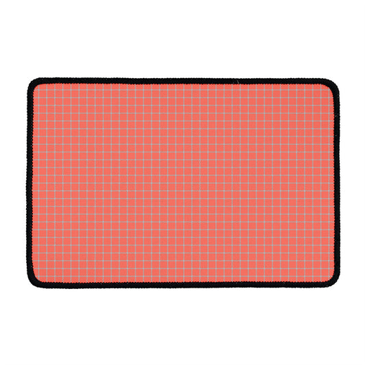 Pastel Red And Grey Tattersall Print Kitchen Mat