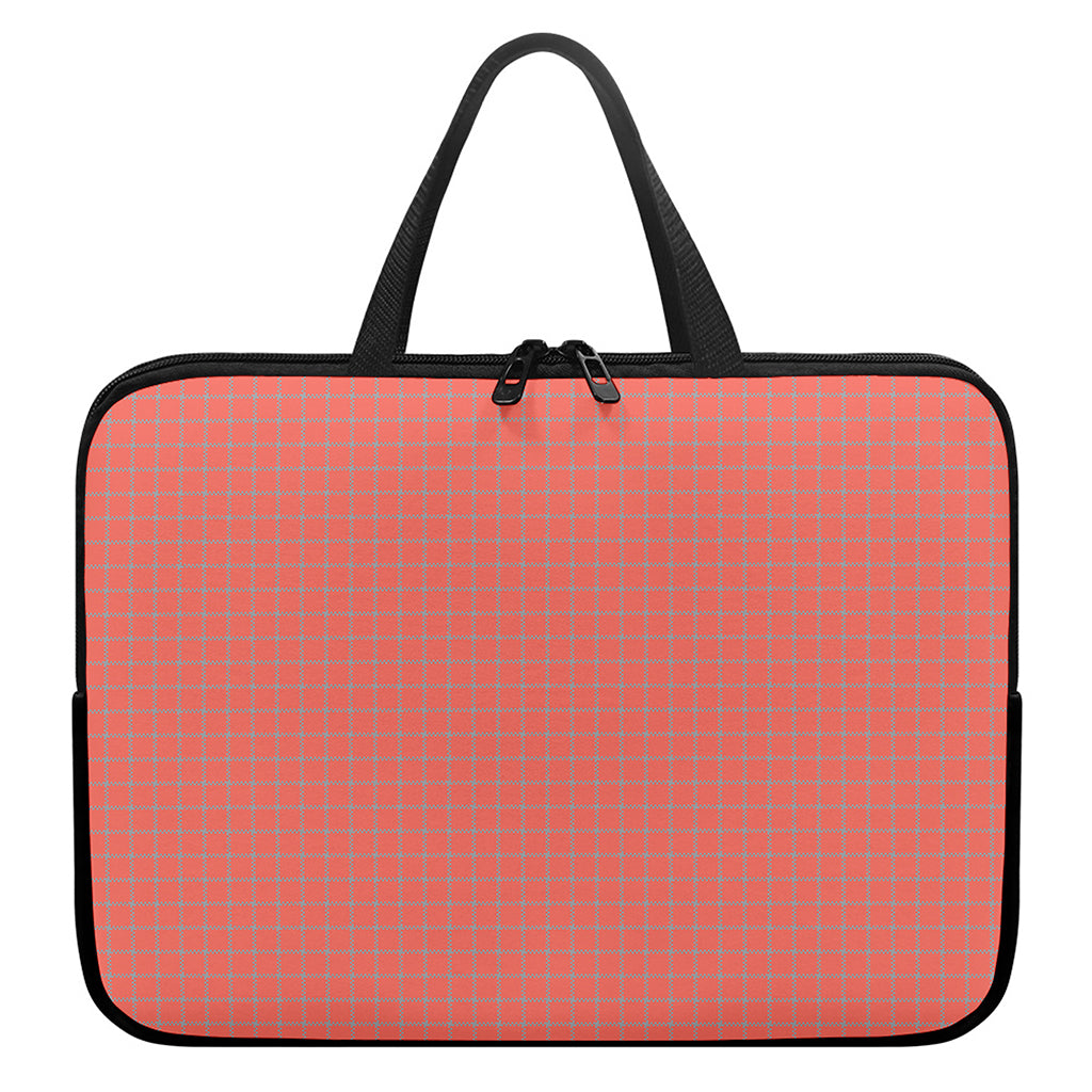 Pastel Red And Grey Tattersall Print Laptop Sleeve With Handle