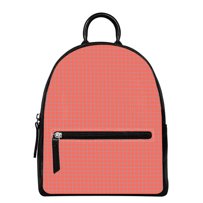Pastel Red And Grey Tattersall Print Leather Backpack