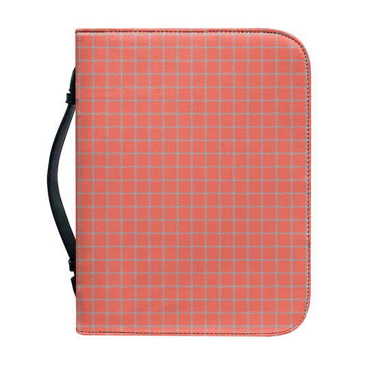 Pastel Red And Grey Tattersall Print Leather Bible Cover