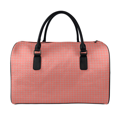 Pastel Red And Grey Tattersall Print Leather Duffle Bag