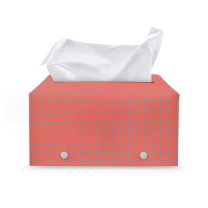 Pastel Red And Grey Tattersall Print Leather Tissue Box Cover
