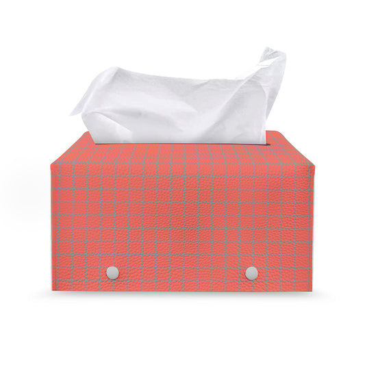 Pastel Red And Grey Tattersall Print Leather Tissue Box Cover