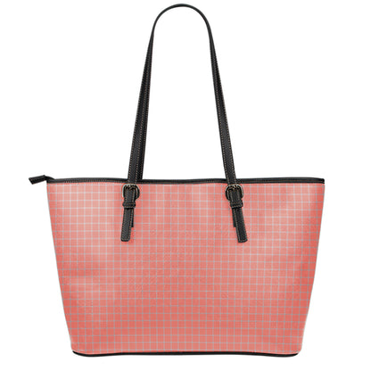 Pastel Red And Grey Tattersall Print Leather Tote Bag
